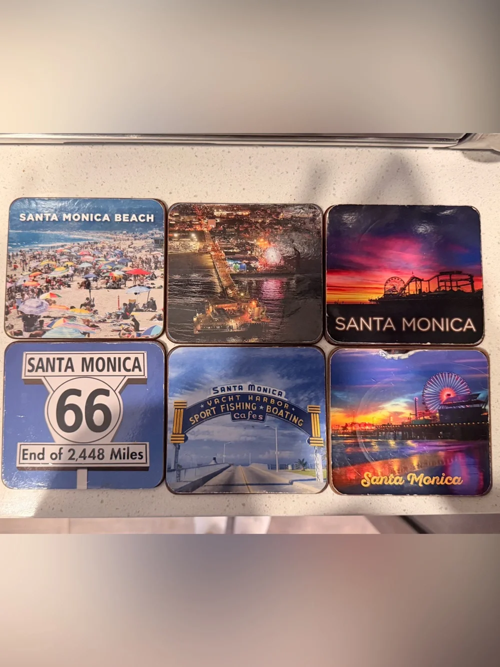 Vintage Santa Monica Pier Souvenir Coasters Set of 6